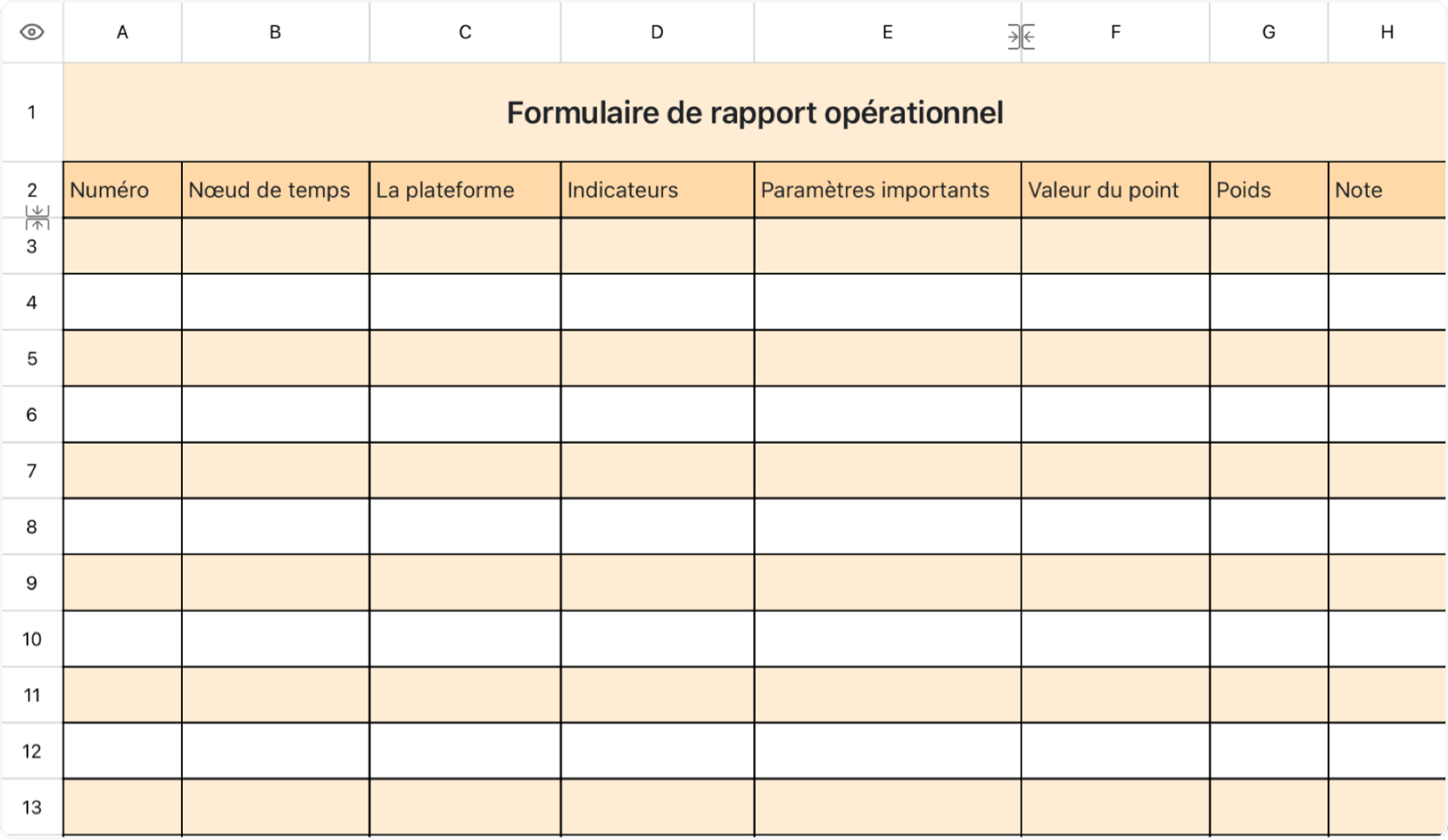 Formulaire de rapport opérationnel